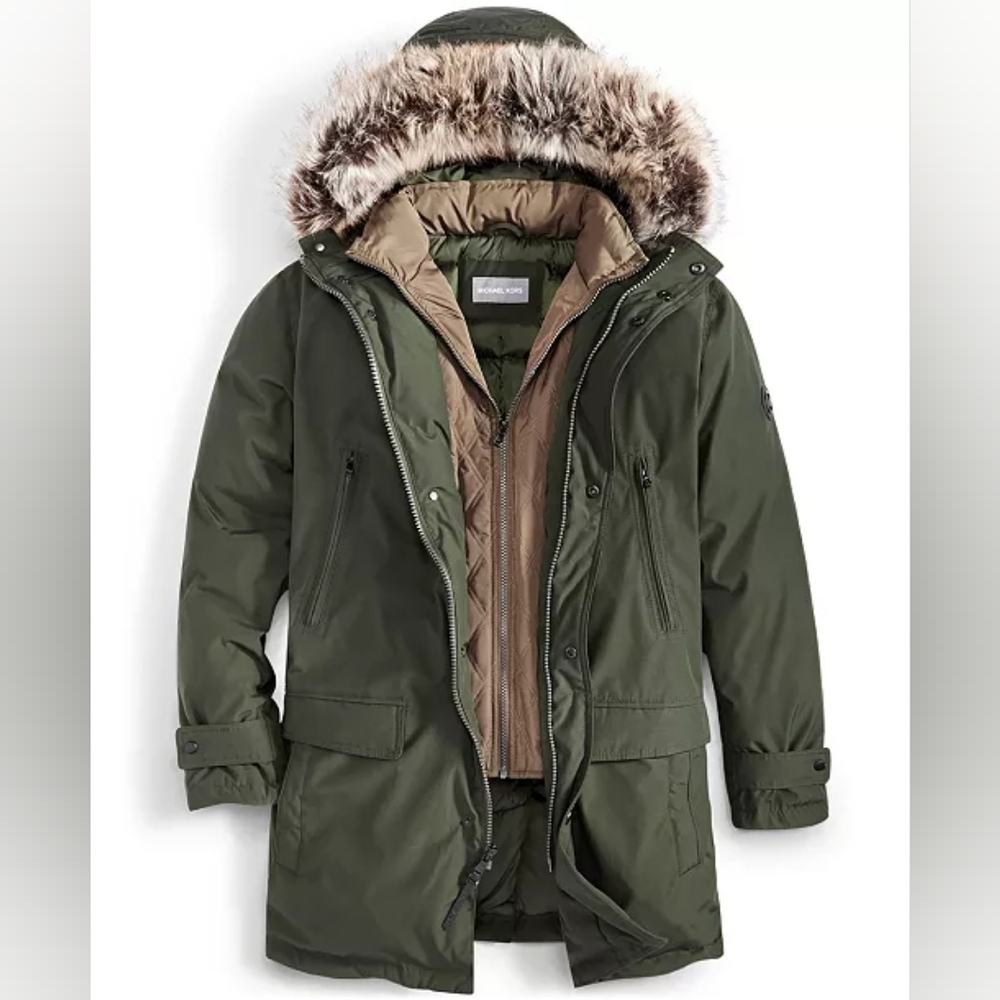 Michael Kors Men's Heavyweight Hooded Snorkel Parka Size Medium Olive Green